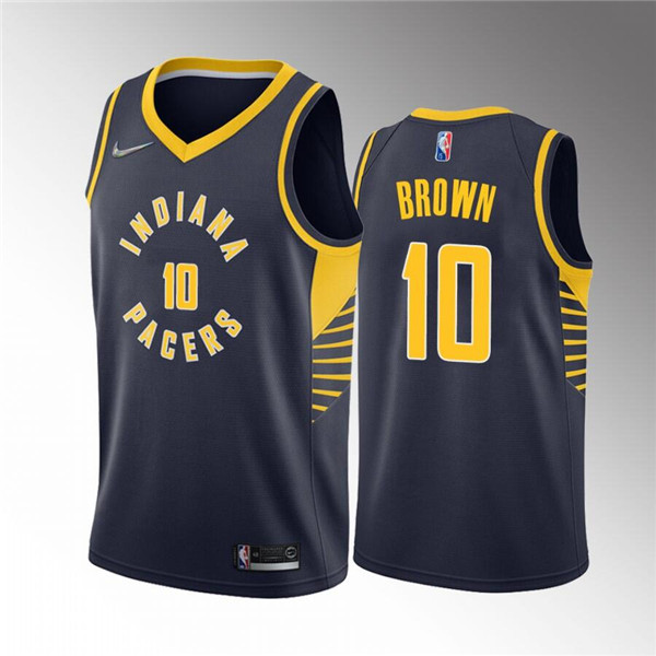 Men's Indiana Pacers #10 Kendall Brown Navy Icon Edition 75th Anniversary Stitched Basketball Jersey
